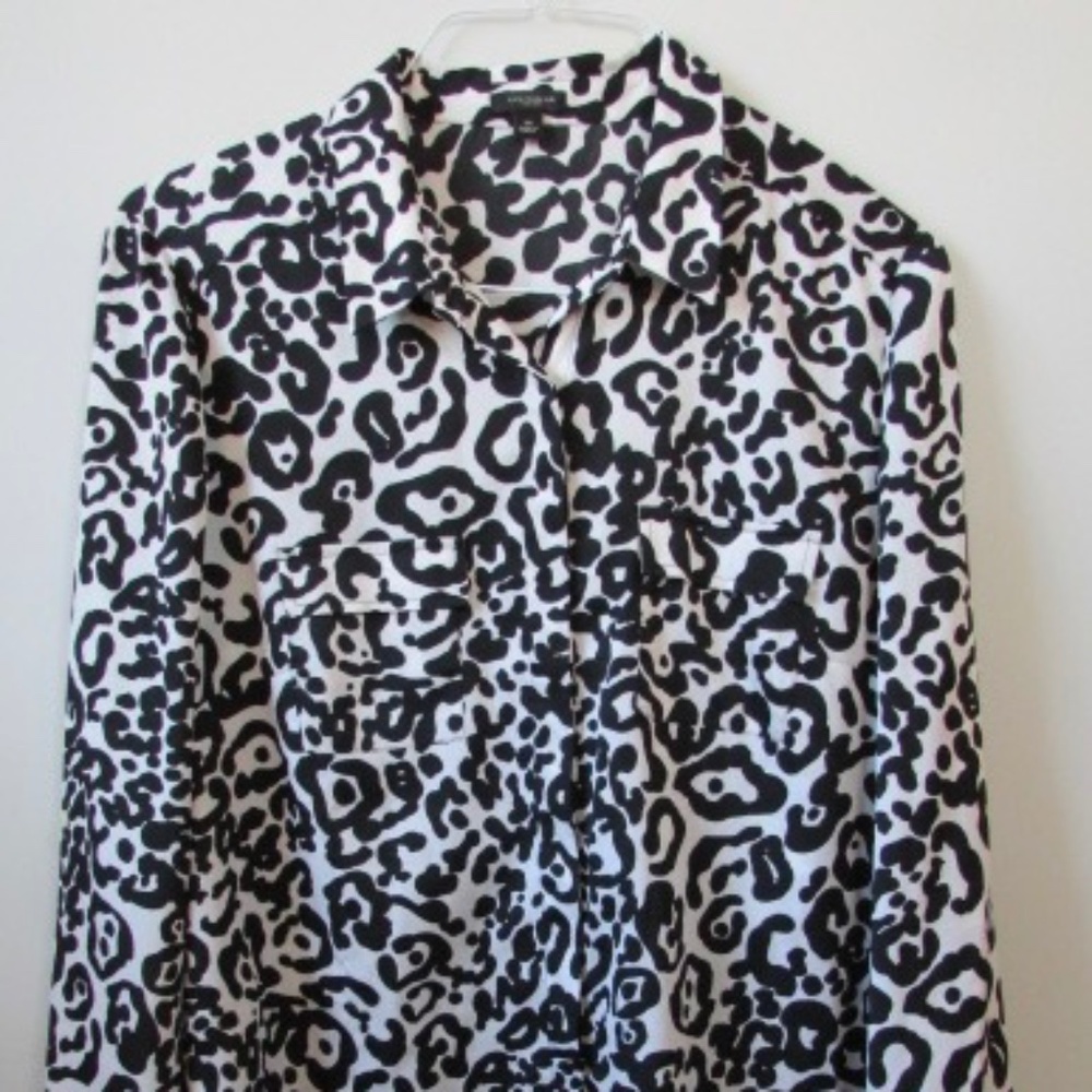 Ann Taylor Black and White Animal Print Blouse Size 14